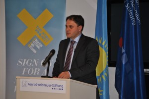 Kazakhstan ambassador at large Roman Vassilenko addresses the Konrad Adenauer Foundatio